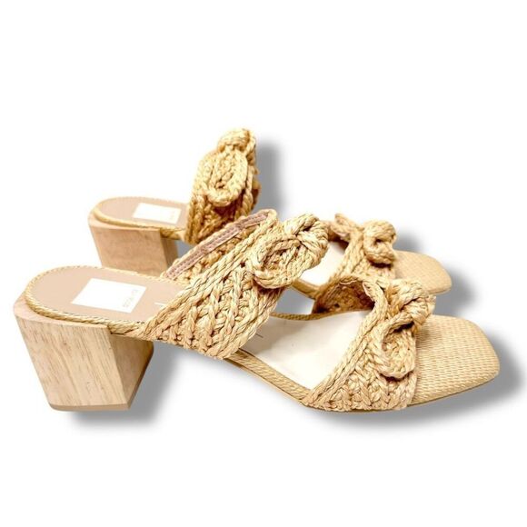 Dolce Vita Women's Zemmie Natural Raffia Low Wooden Block Heel Sandals Size 9 - Picture 3 of 10